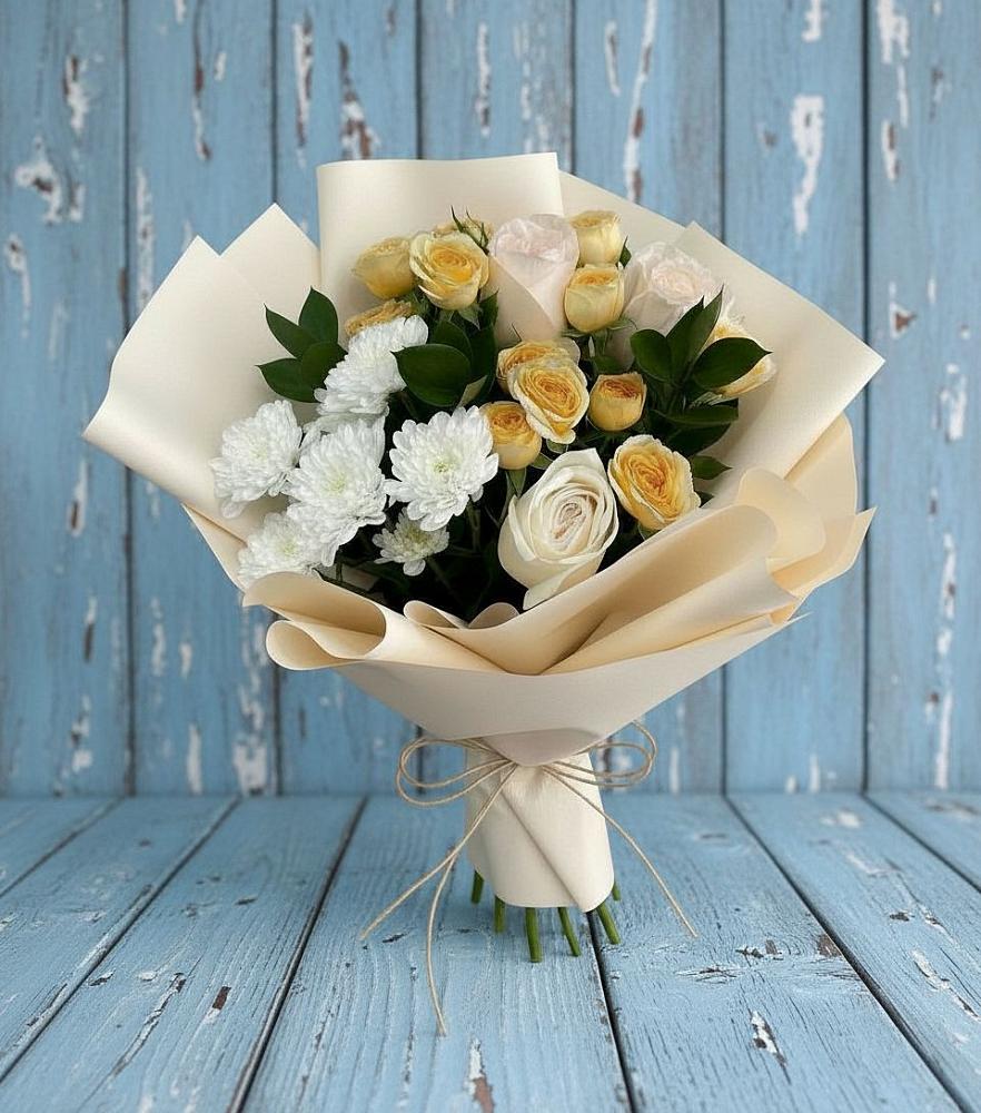 Букет цветов из: Розы и Хризантемы в Урожайном