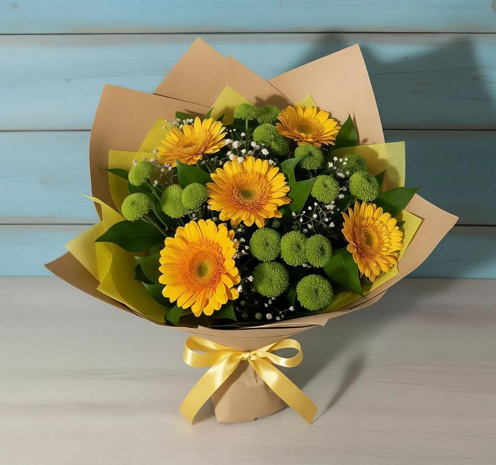 Букет цветов из: Герберы и Хризантемы в Урожайном