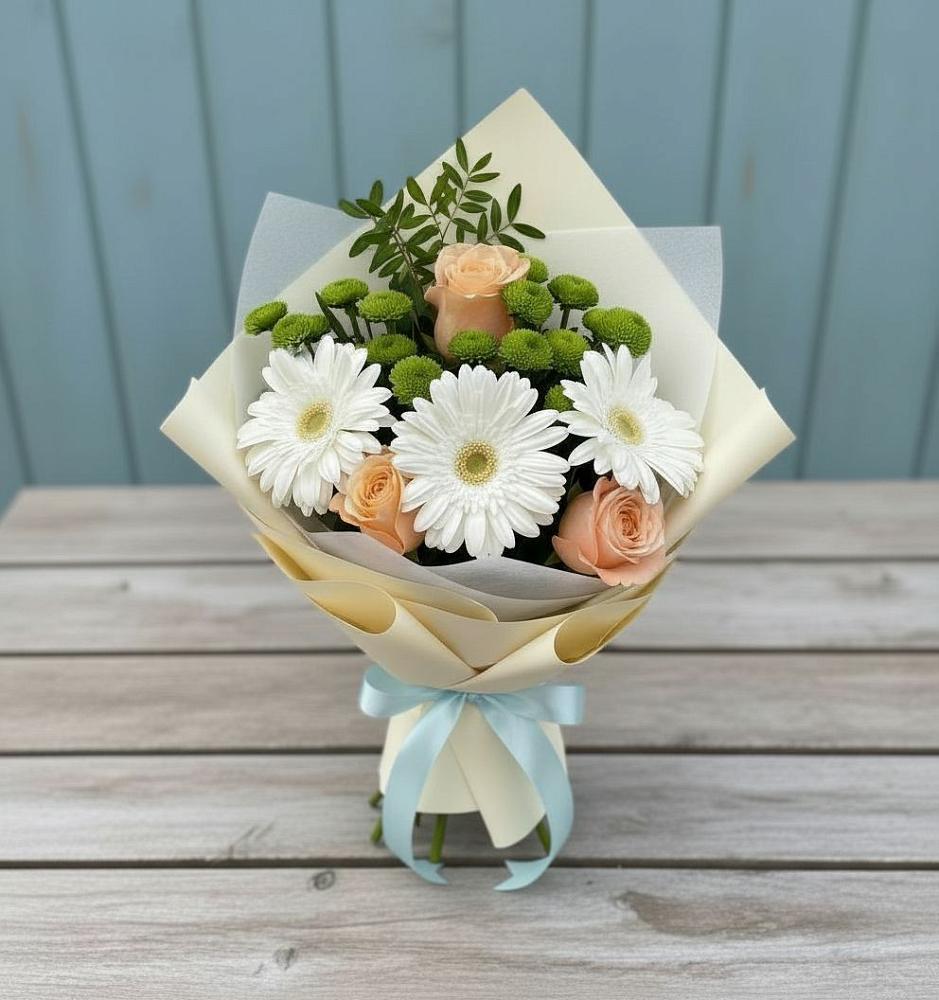 Букет цветов из: Герберы, Розы и Хризантемы в Урожайном