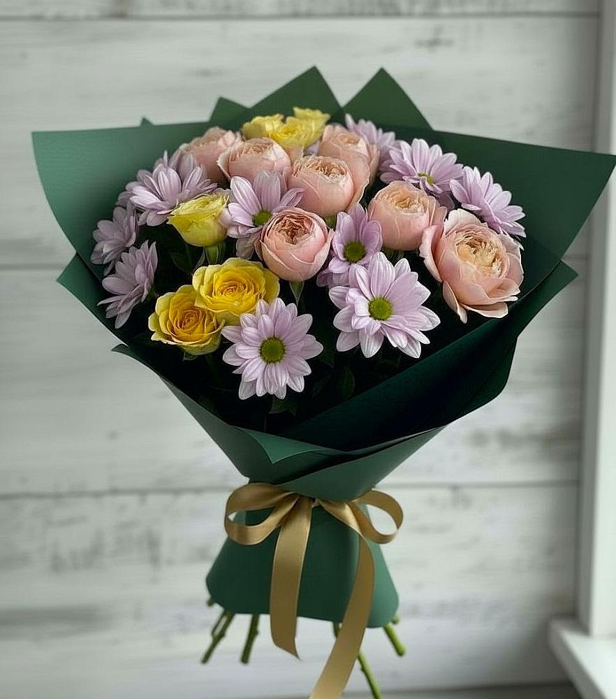 Букет цветов из: Хризантемы и Розы в Урожайном