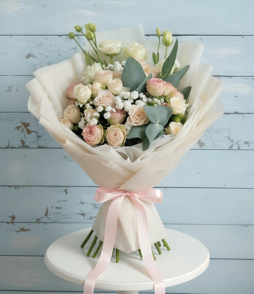 Букет цветов из: Розы и Лизиантусы в Урожайном