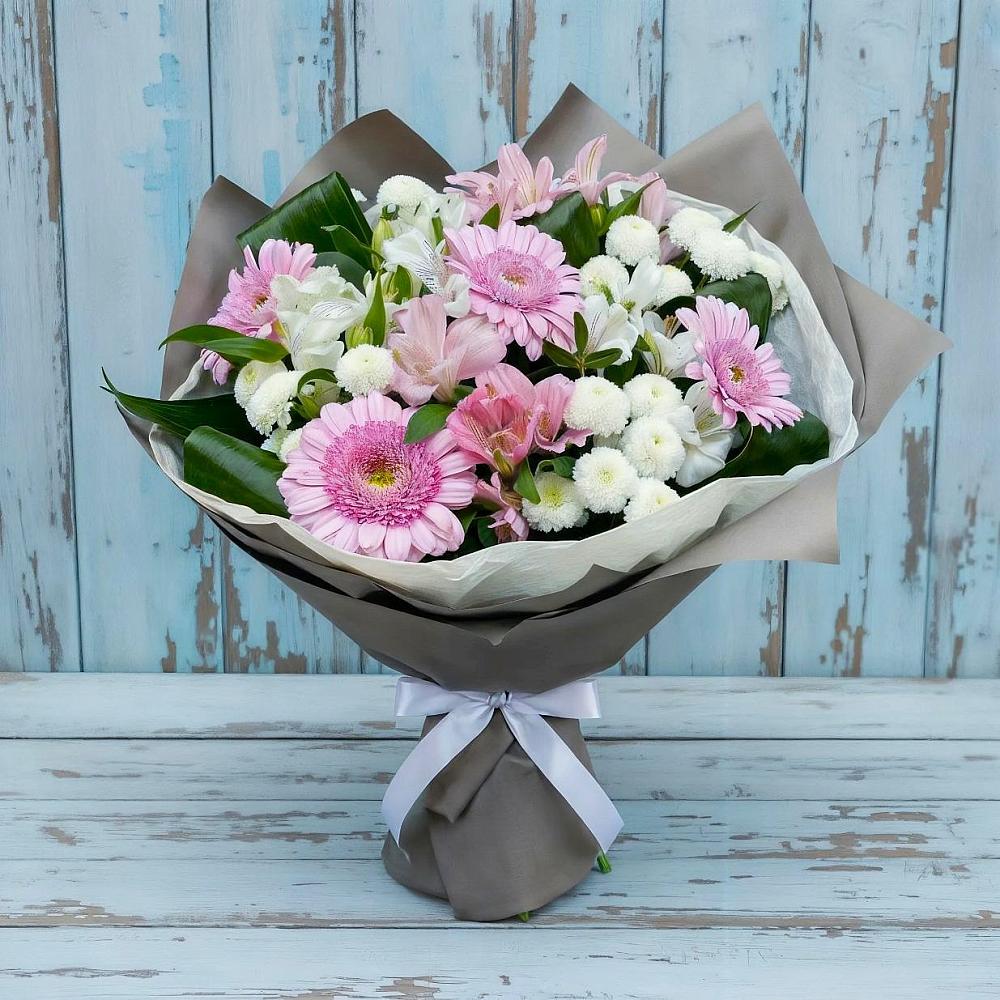 Букет цветов из: Герберы, Альстромерии и Хризантемы в Урожайном